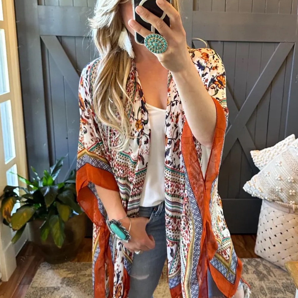 New  Boho Lightweight Cardigan Kimono Top Fringe Hem Cotton Beach Denim Cover Up